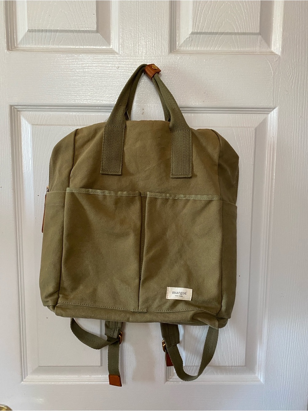 Margot New York Army Green Olive Canvas Cotton Backpack Utility